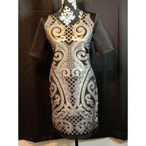 Mezzanine Black Gold Blue Geometric Print Sheath Dress Size S‎